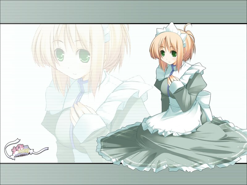 Anime Girl in Maid Outfit — White, Calm, Maid Dress, Green Eyes, Blonde Hair