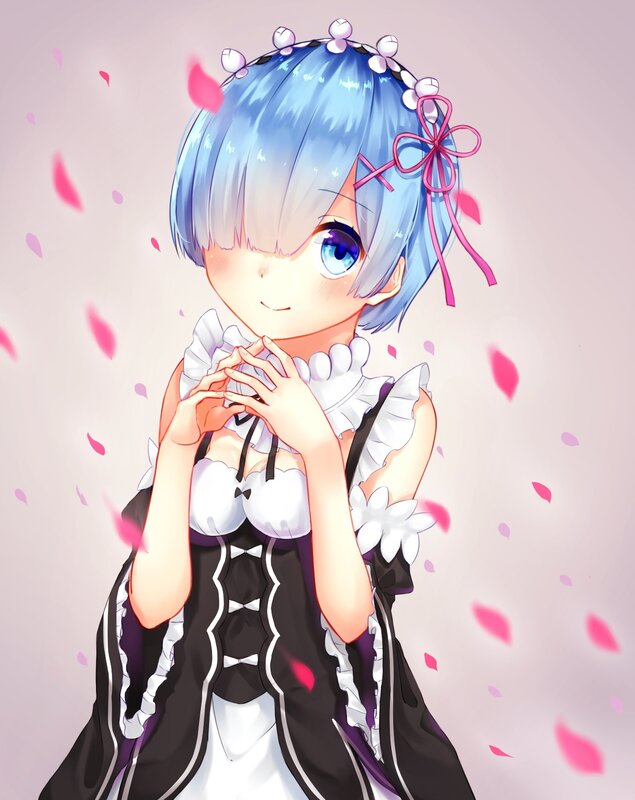 Anime Girl in Maid Outfit — White, Calm, Spring, Pink Petals