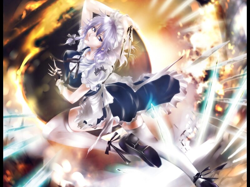 Anime Girl in Maid Outfit — White, Dramatic, Digital Art