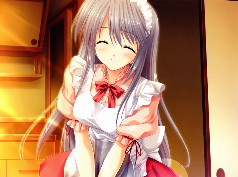 Anime Girl in Maid Outfit — White, Happy