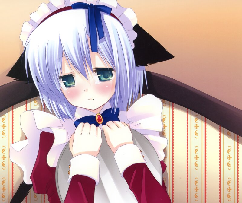 Anime Girl in Maid Outfit — White, Melancholic