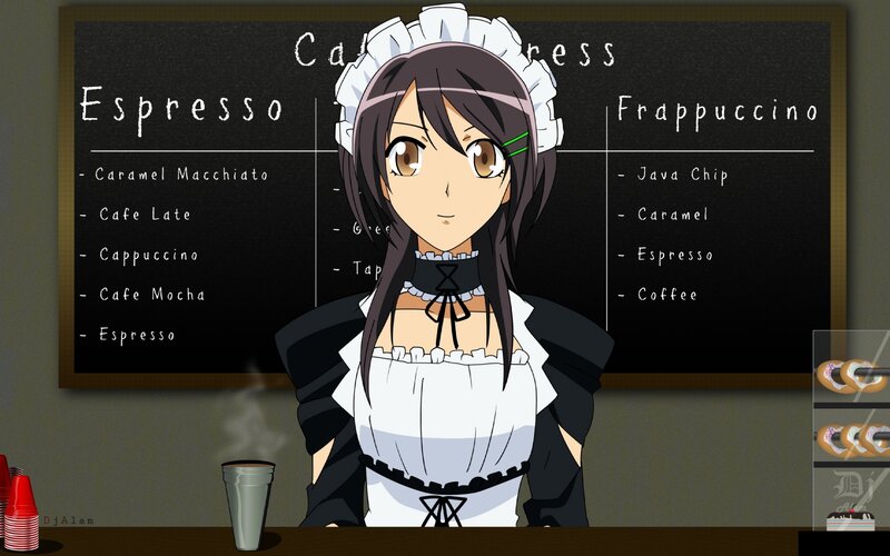 Anime Girl in Maid Outfit — White, Neutral, Blackboard