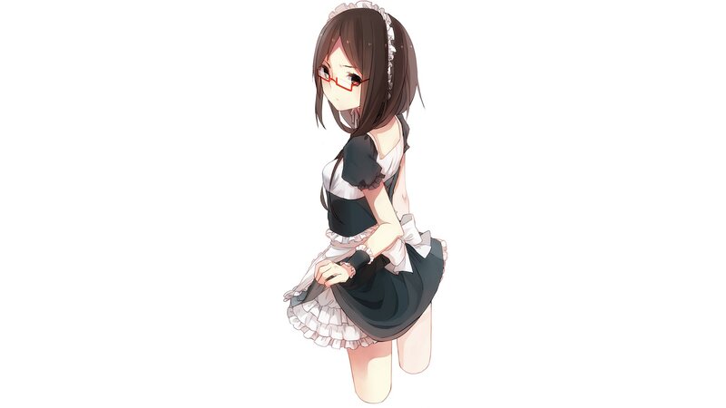 Anime Girl in Maid Outfit — White, Neutral, Glasses
