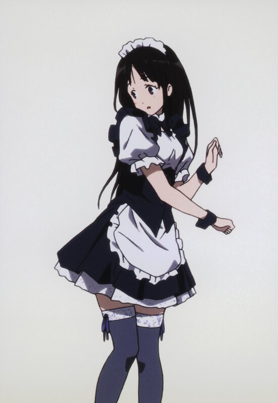 Anime Girl in Maid Outfit — White, Neutral, Maid Dress, Black Hair