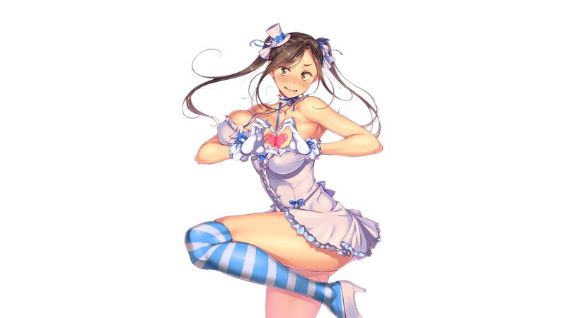 Anime Girl in Maid Outfit — White, Playful, Digital Art, Heart