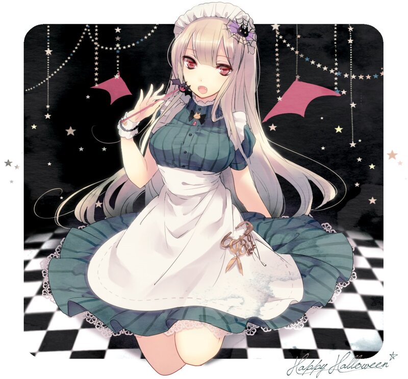 Anime Girl in Maid Outfit — White, Playful, Night