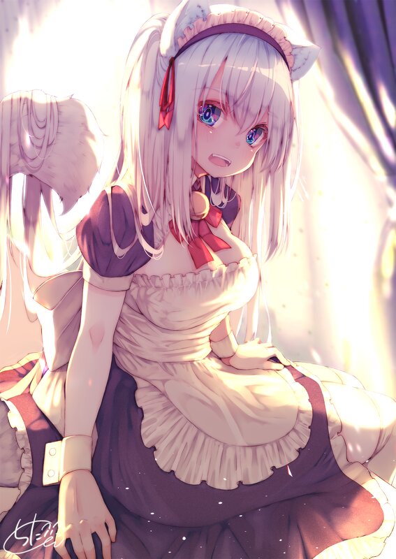 Anime Girl in Maid Outfit — White, Serene, Afternoon, Digital Art
