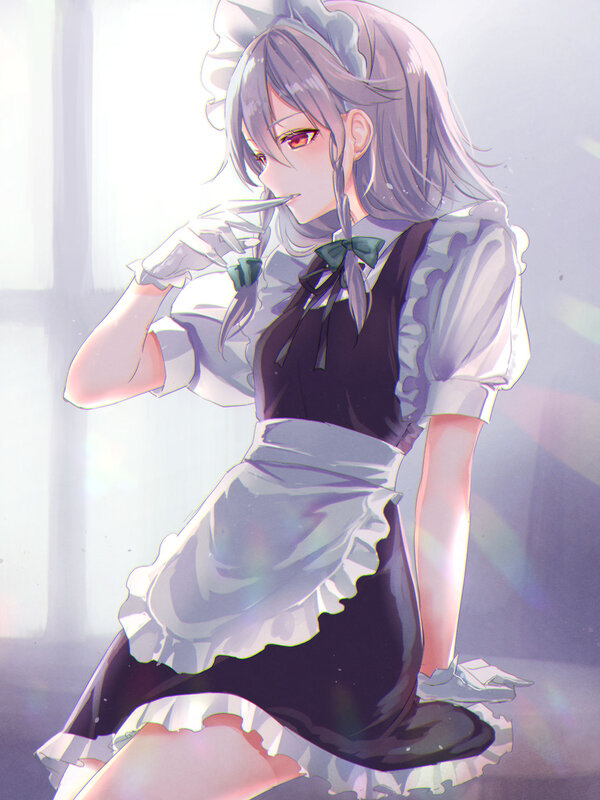Anime Girl in Maid Outfit — White, Serene, Digital Art
