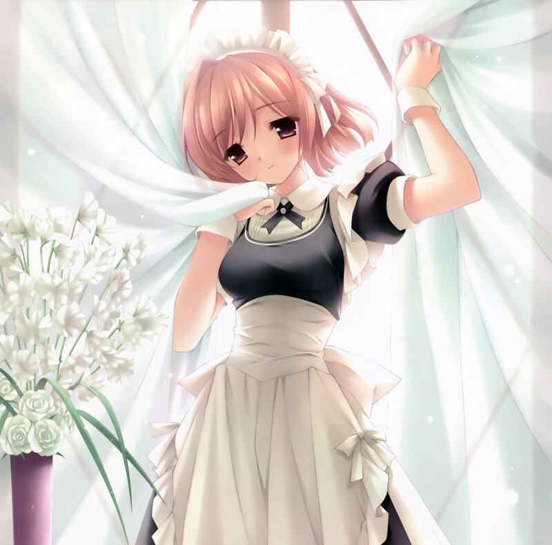 Anime Girl in Maid Outfit — White, Serene, Morning