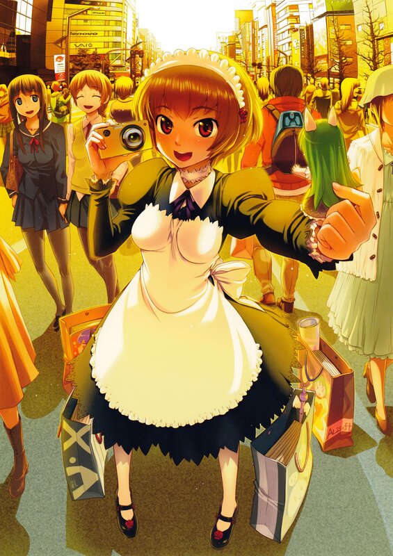 Anime Girl in Maid Outfit — Yellow, Busy