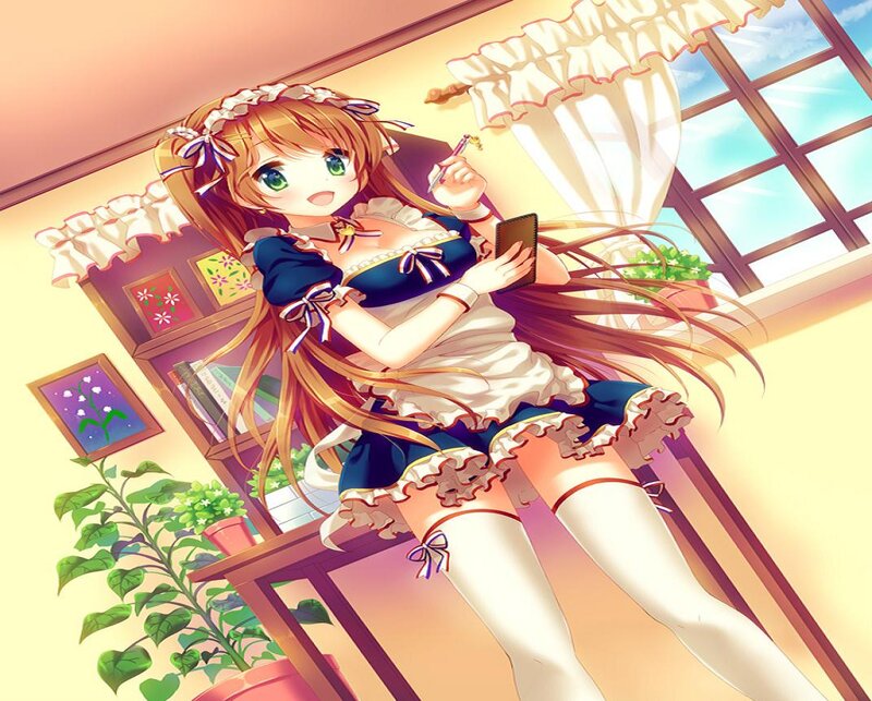 Anime Girl in Maid Outfit — Yellow, Calm