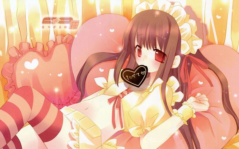 Anime Girl in Maid Outfit — Yellow, Dreamy, Heart Pillow