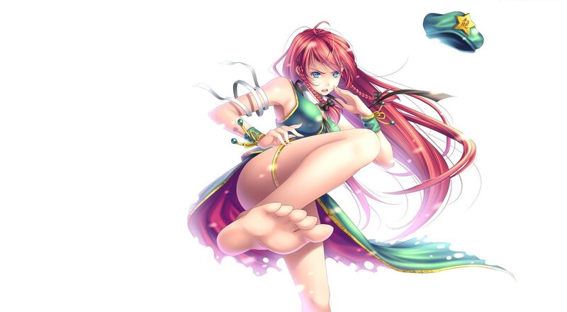 Anime Girl in Martial Arts Pose — Red, Dynamic