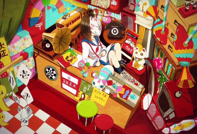 Anime Girl in Mask — Red