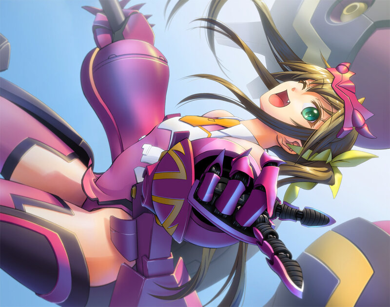 Anime Girl in Mech Suit — Purple, Dynamic, Afternoon