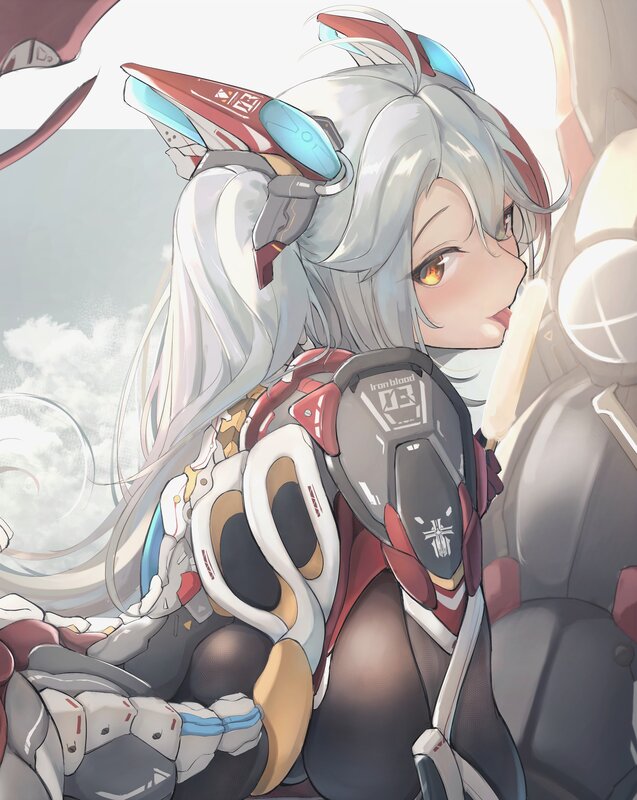 Anime Girl in Mech Suit — White, Calm, Digital Art