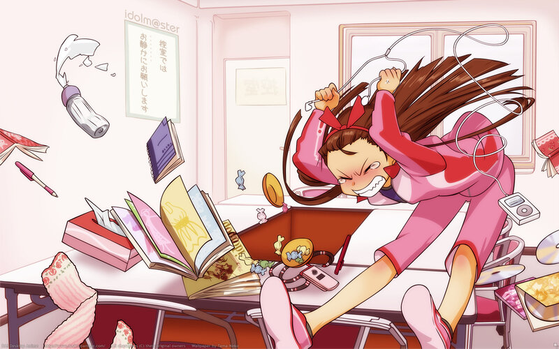 Anime girl in messy room