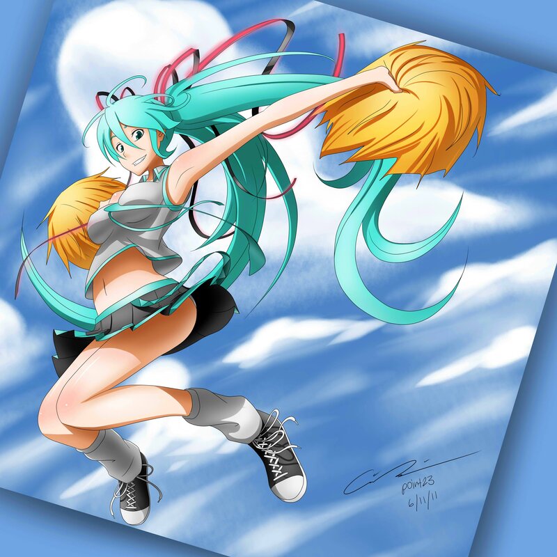 Anime Girl in Mid-air — Blue, Dynamic, Afternoon