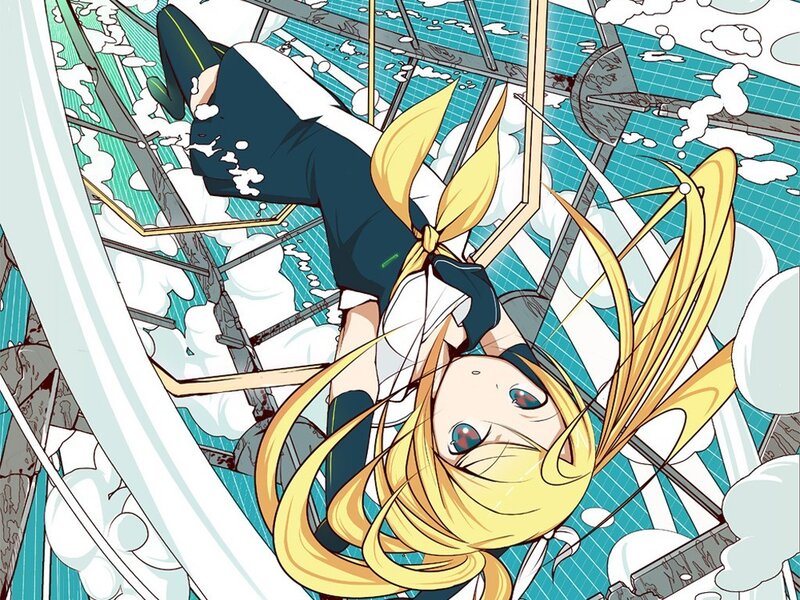 anime girl in mid-air fall
