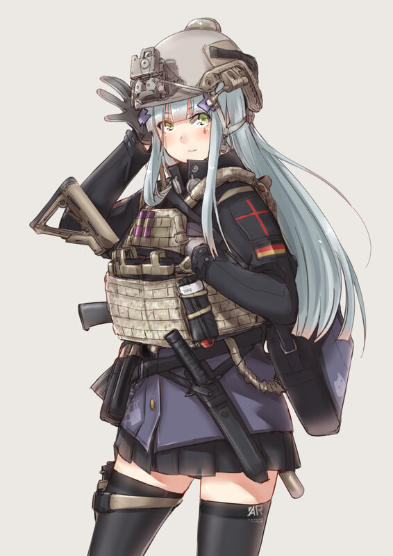 Anime Girl in Military Gear — Gray, Confident