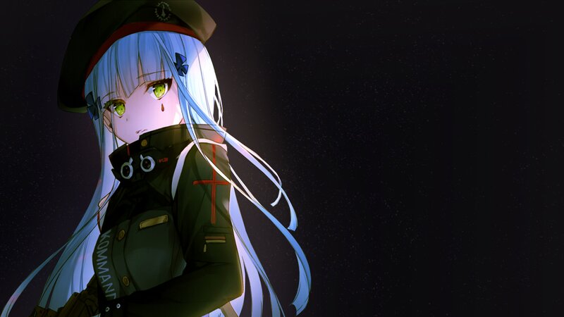 Anime Girl in Military Uniform — Black, Dramatic, Night