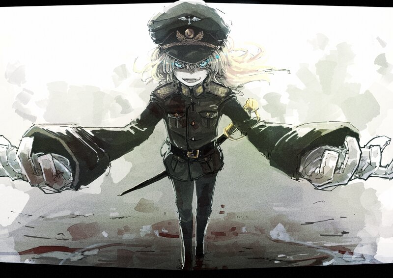 Anime Girl in Military Uniform — Black, Dramatic