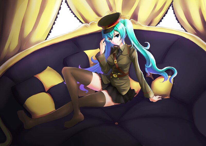 Anime Girl in Military Uniform — Blue, Calm