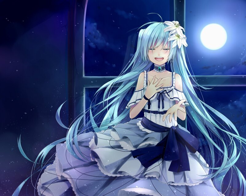 Anime girl in moonlight