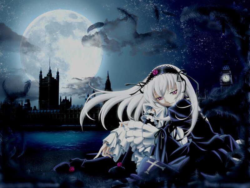 anime girl in moonlit city