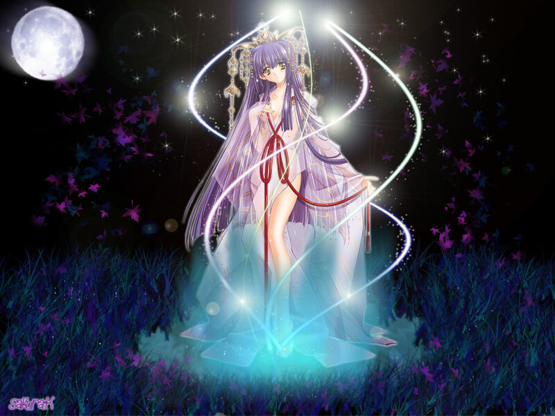 Anime girl in moonlit field