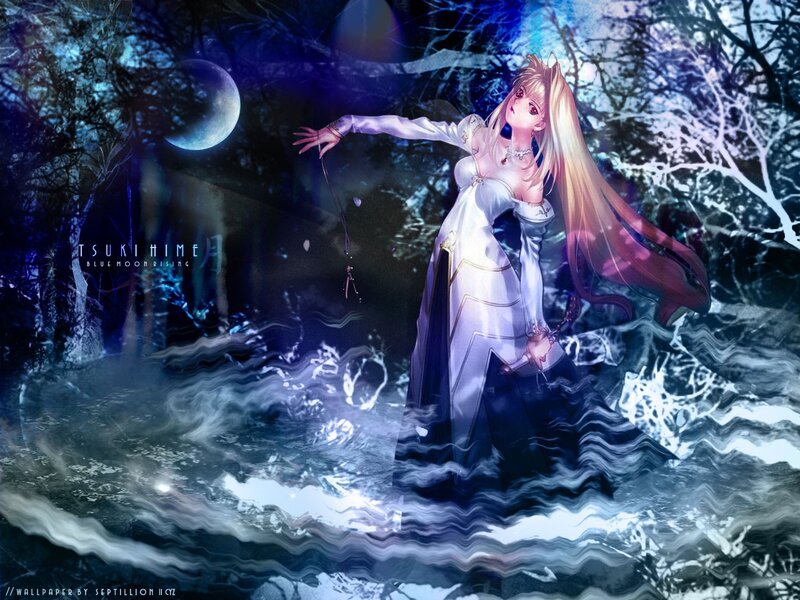 Anime girl in moonlit forest