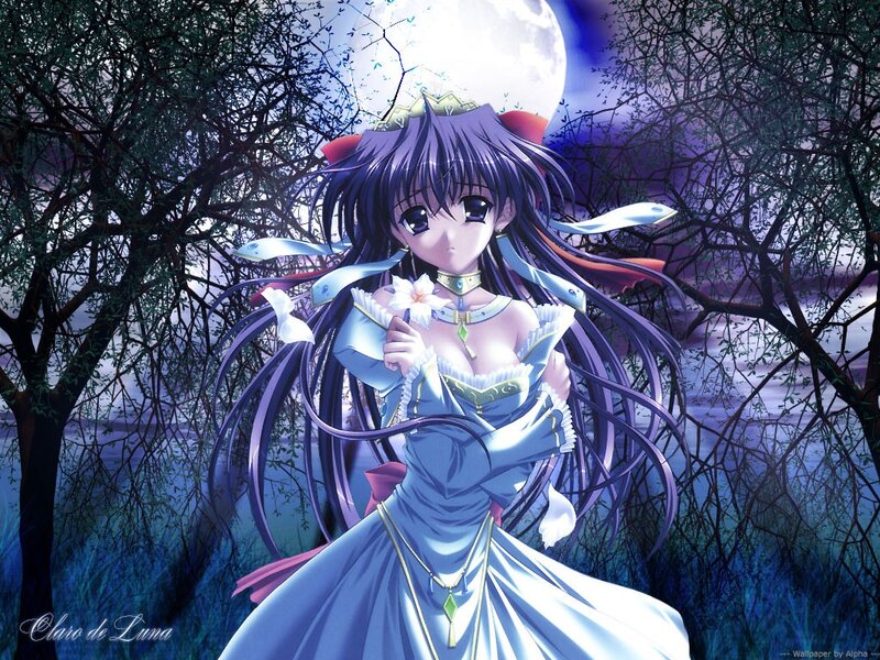 Anime girl in moonlit forest
