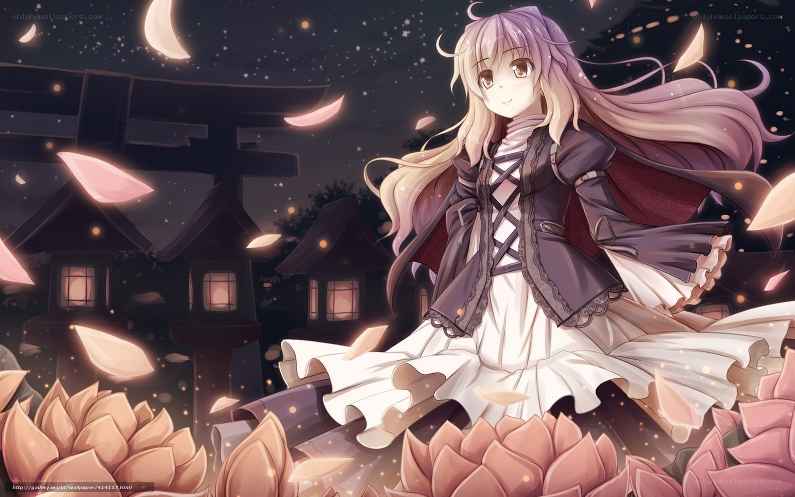 Anime girl in moonlit garden