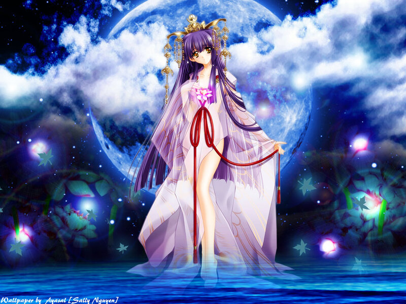 Anime girl in moonlit scene
