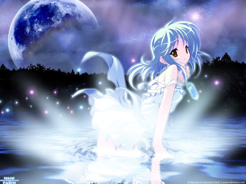 Anime girl in moonlit water