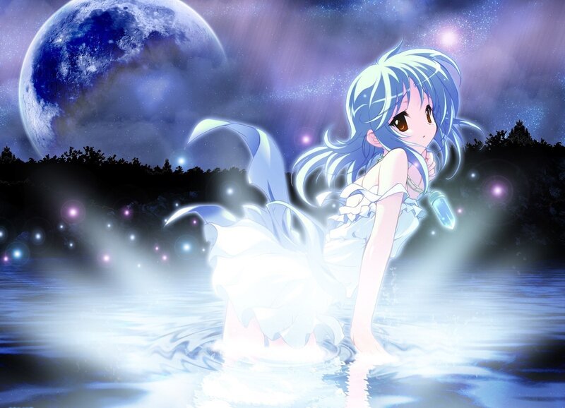 anime girl in moonlit water