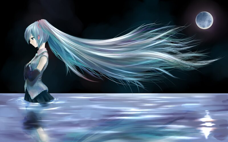anime girl in moonlit water