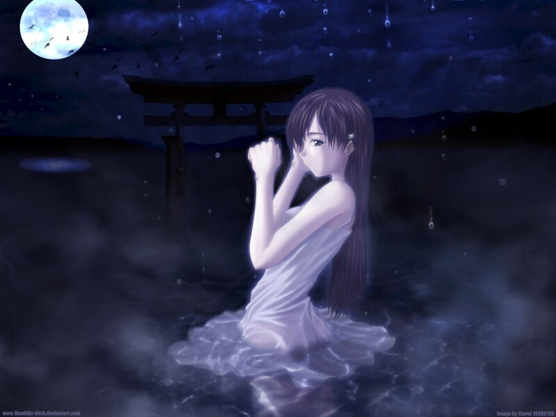Anime girl in moonlit water