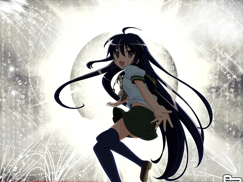 Anime Girl in Motion — Black, Dynamic, Binary Code