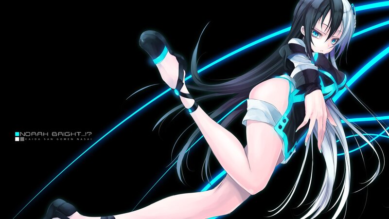 Anime Girl in Motion — Black, Dynamic, Digital Art, Long Hair, Blue Lines