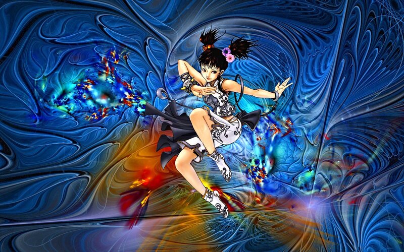 Anime Girl in Motion — Blue, Dynamic, Digital Art