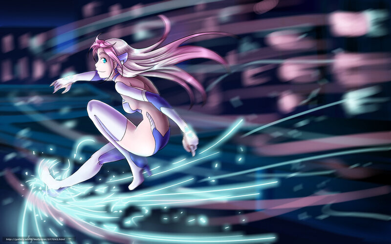 Anime Girl in Motion — Purple, Dynamic, Night