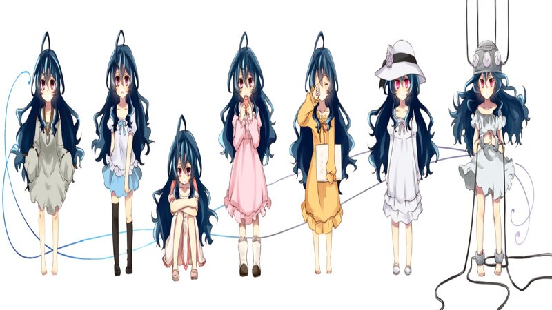 Anime Girl in Multiple Outfits — Blue