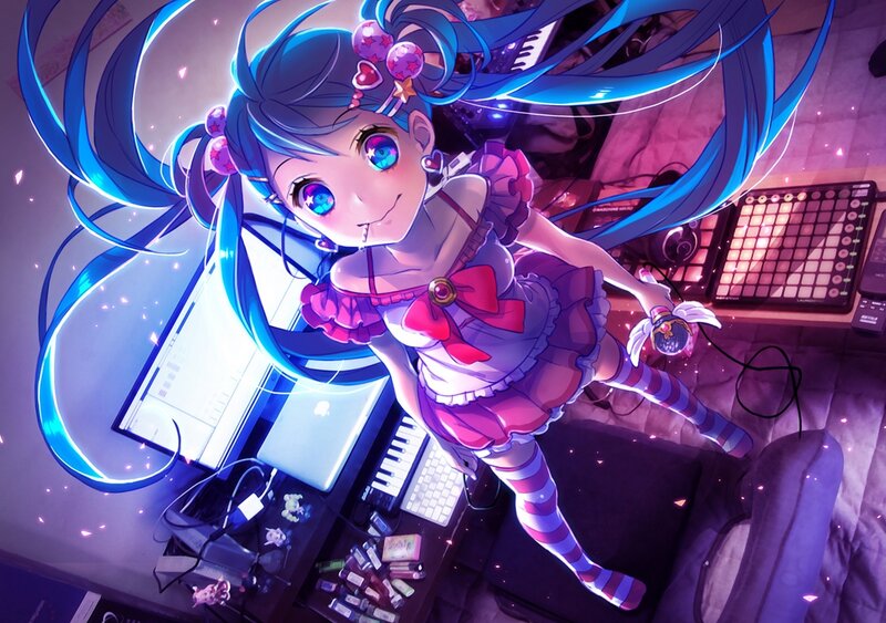 Anime girl in music studio