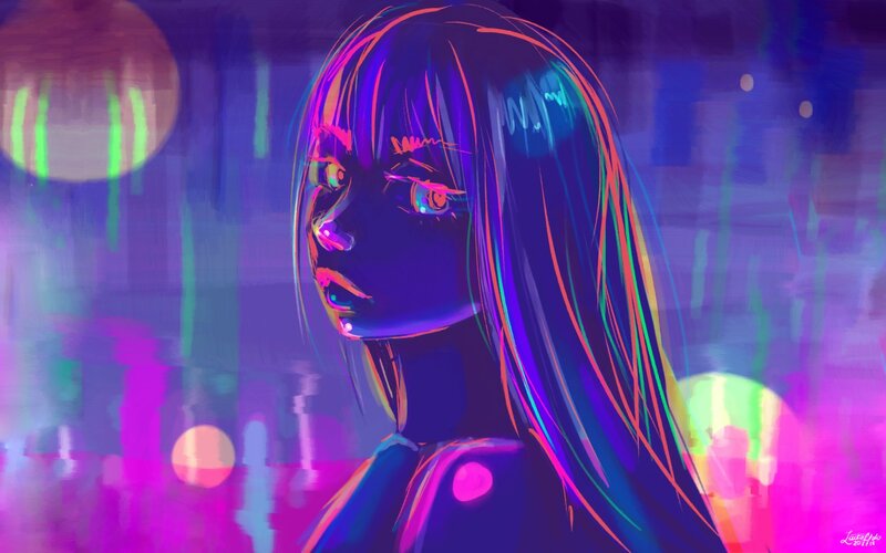 Anime Girl in Neon Lights