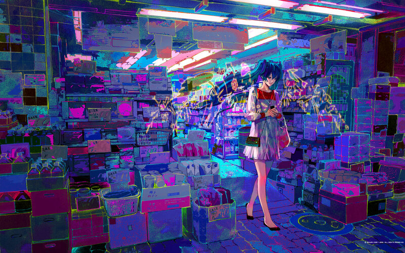 anime girl in neon store