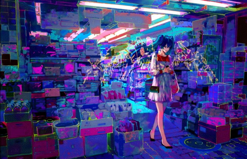 anime girl in neon store