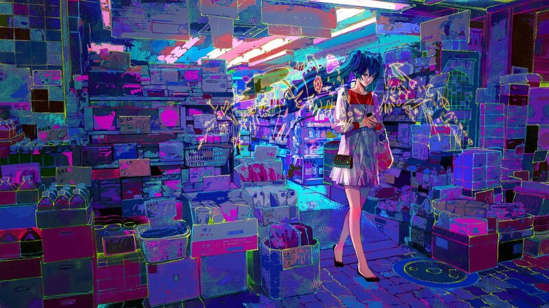anime girl in neon store