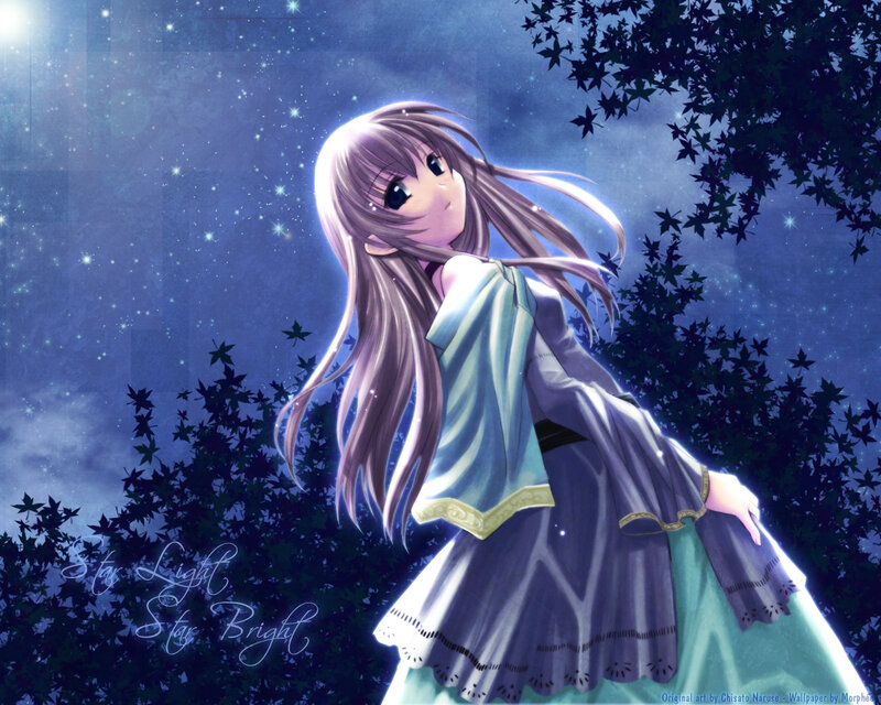 Anime Girl in Night — Blue, Serene, Digital Art, Night Sky