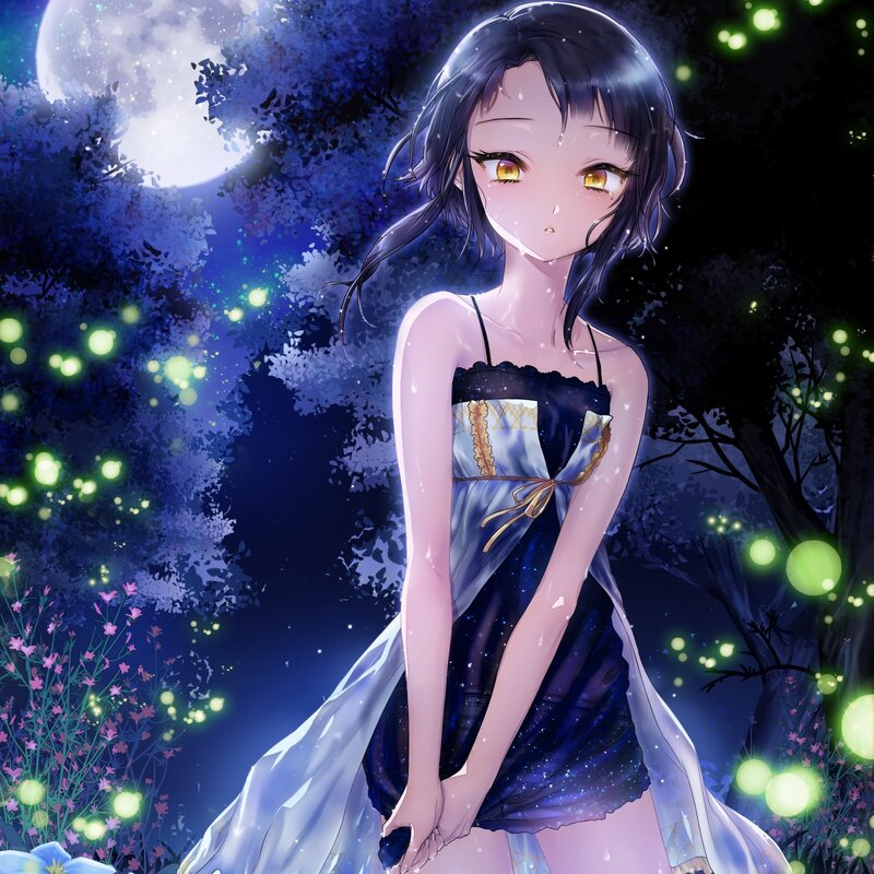 Anime Girl in Night Forest